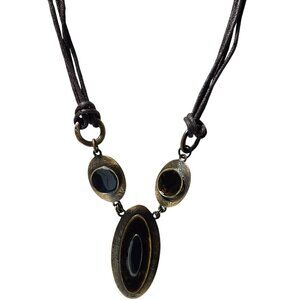 Antique Brass Brown Multi Oval Pendant Necklace Retro Fashion Jewelry Women